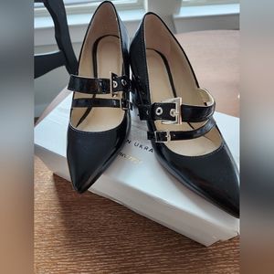 Women’s Black Patent Pointed Mary Jane Heels with Dual Buckles